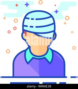 Injured head icon in outlined flat color style. Vector illustration. Stock Vector