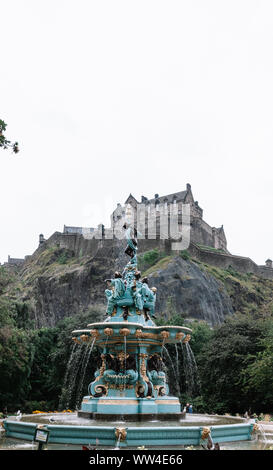 Edinburg Castle viewed from the Ross Fountain at Princes street gardens Stock Photo