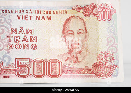 Vietnamese currency - 500 Vietnamese dongs are slightly rumpled. Stock Photo