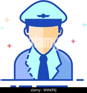 Pilot avatar icon in outlined flat color style. Vector illustration. Stock Vector