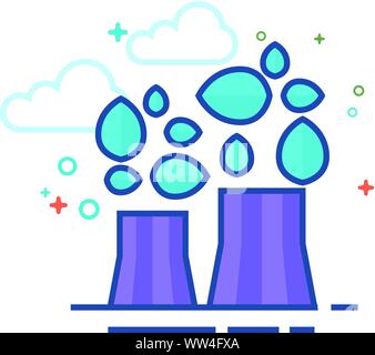 Nuclear plant with leaves icon in outlined flat color style. Vector illustration. Stock Vector