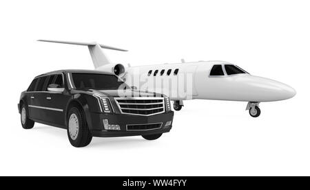 Luxury Limousine Car and Private Jet Isolated Stock Photo