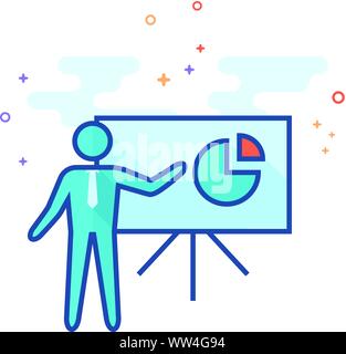 Businessman chart icon in outlined flat color style. Vector illustration. Stock Vector