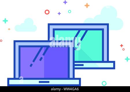 Laptops icon in outlined flat color style. Vector illustration. Stock Vector