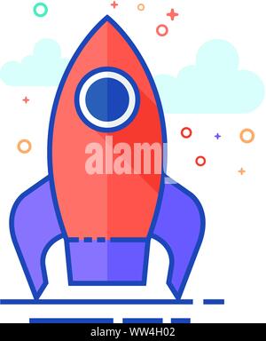 Rocket icon in outlined flat color style. Vector illustration. Stock Vector