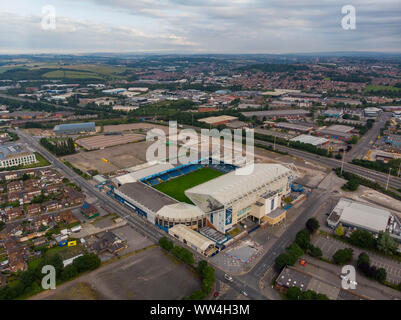 Aerial photo of Elland Road Football Club Stadium, taken in Leeds West Yorkshire of the Leeds United Football Club in the UK Stock Photo