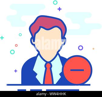 Businessman with minus sign icon in outlined flat color style. Vector illustration. Stock Vector