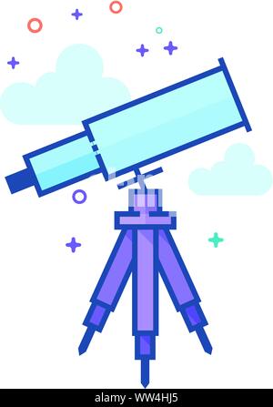 Telescope icon in outlined flat color style. Vector illustration. Stock Vector