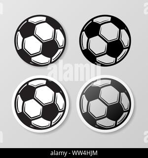 Set of four black soccer stickers isolated on gray background Stock Vector