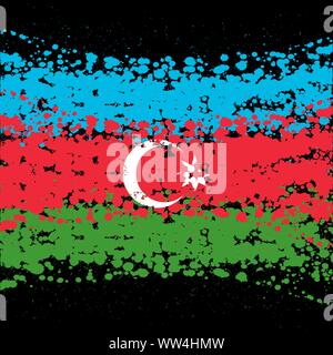 Azerbaijan national color flag ink blots isolated on black background Stock Vector
