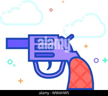 Revolver gun icon in outlined flat color style. Vector illustration. Stock Vector