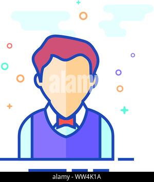 Waiter avatar icon in outlined flat color style. Vector illustration. Stock Vector