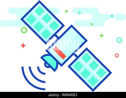 Satellite receiver icon in outlined flat color style. Vector illustration. Stock Vector