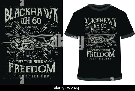Fighter Pilot, Blackhawk, Born To Fly, Aeroplane - Vector graphic, typographic poster, vintage, label, badge, logo, icon or t-shirt Stock Vector