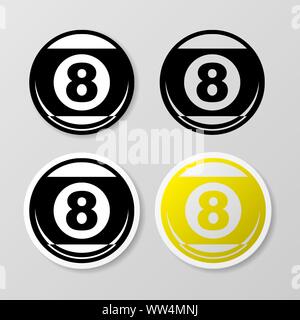 Four black billiards ball stickers isolated on gray background Stock Vector
