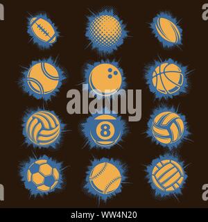 Set of different sport balls isolated on black background Stock Vector