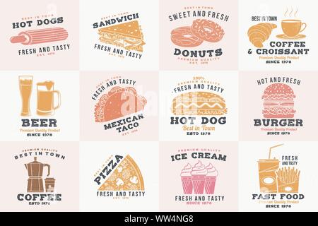 Set of fast food retro badge design. Vector. Vintage design with ...