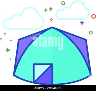 Camping tent icon in outlined flat color style. Vector illustration. Stock Vector