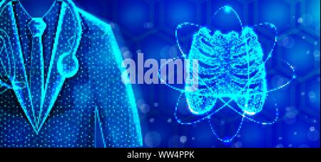Rib Cage Doctor Specialist .Human Anatomy .Abstract Low Poly designs. Wireframe mesh background. Vector Illustration Stock Vector
