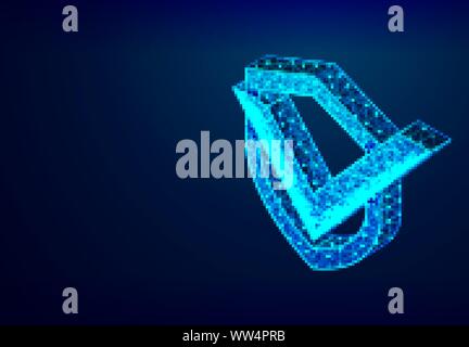 Check mark on shield . Polygonal wireframe mesh art.  Abstract Low Poly Design. Security, safe, privacy. illustration or background Stock Vector