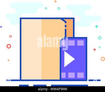 Movie folder icon in outlined flat color style. Vector illustration. Stock Vector