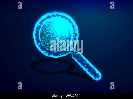 A magnifying glass, Analysis, Search symbol. Business, science, Internet surfing concept. Abstract, digital, wireframe, low poly mesh, Vector Illustra Stock Vector