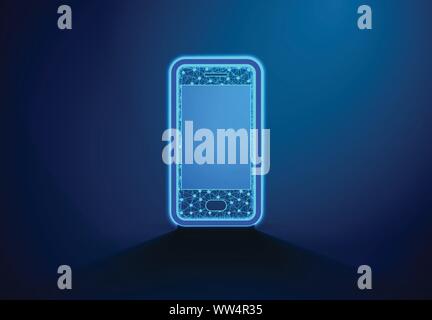 Isometric Smartphone. Phone with geometric structure, Communication concept. Abstract Low Poly Wireframe Mesh Design. Vector Illustration / Background Stock Vector