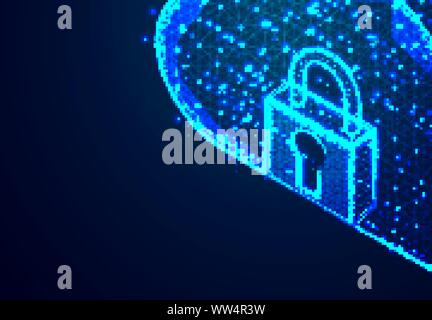 Padlock and Cloud Storage, From Lines and Dot, Abstract Low Poly Background. Vector Illustration Stock Vector