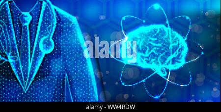 Brain Doctor Specialist .Human Anatomy .Abstract Low Poly designs. Wireframe mesh background. Vector Illustration Stock Vector