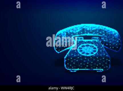Vintage / old rotary telephone. Communication concept. Abstract Low poly wireframe mesh design. Dot and Line connection. Vector Illustration / Backgro Stock Vector