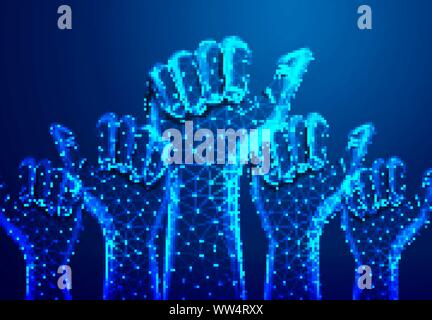 hand of businessman,many hands with thumbs up feedback . Abstract Low Poly. Wireframe design. From connecting dot and line. Vector Illustration Stock Vector