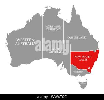 New South Wales red highlighted in map of Australia Stock Photo