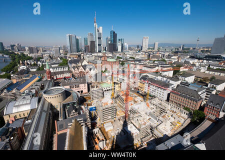 View from the cathedral tower above construction site at the Dom-RÃ¶mer-Areal, Frankfurt on the Main, Hesse, Germany Stock Photo