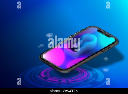 Isometric Phone / Smart phone. With Whole key. Password Security Concept. Digital Communication Design. Vector Illustration / Background Stock Vector