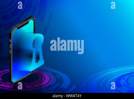 Isometric Phone / Smart phone. With Whole key. Password Security Concept. Digital Communication Design. Vector Illustration / Background Stock Vector