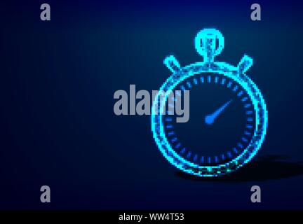 clock or stopwatch. pocket watch on a dark blue background. clockwork pocket watch. Abstract Low poly Wireframe mesh design. Vector illustration. Stock Vector