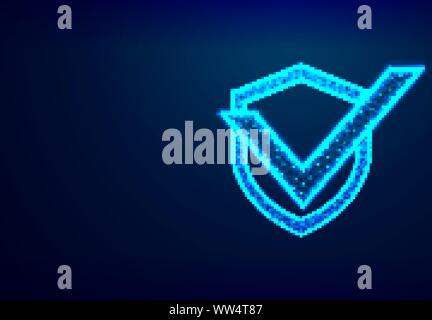 Shield with Check mark. Network security, safety, privacy concept. Abstract Low Poly Wireframe Mesh Design, Vector Illustration Stock Vector