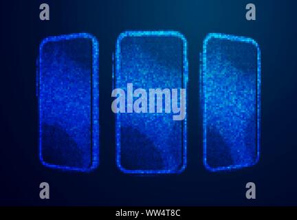 smartphone From connection dot. Cellphone frame with blank display,  phone different angles views. Vector mobile device concept Stock Vector