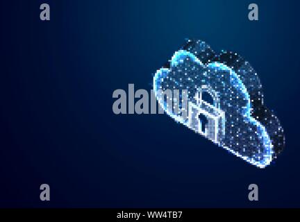 Padlock and Cloud Storage, From Lines and Dot, Abstract Low Poly Background. Vector Illustration Stock Vector