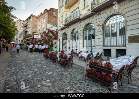 BELGRADE, SERBIA - AUG 07: Skadarlija (Skandarska), Belgrade's bohemian quarter full of cafes and restaurants on 7 Aug 2019 in Serbia Stock Photo