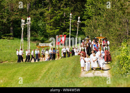 Corpus Christi procession with Prangstangen, Rohr im Gebirge, Industrieviertel, Lower Austria, Austria Stock Photo