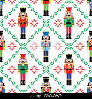 Christmas nutcrackers vector seamless pattern - Xmas soldier figurine repetitive ornament, textile design Stock Vector