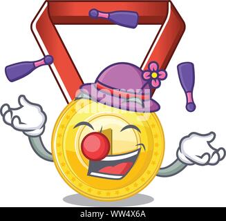 Juggling gold medal hung on cartoon wall Stock Vector