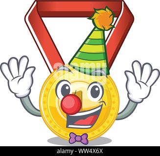 Clown gold medal hung on cartoon wall Stock Vector