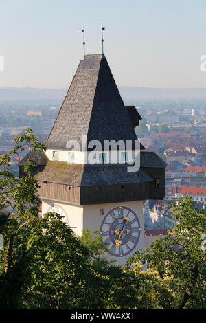 Clock tower on castle mountain, Graz, Styria, Austria Stock Photo
