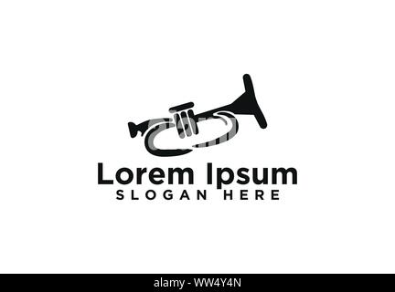 Medieval trumpets, saxophone logo designs Stock Vector