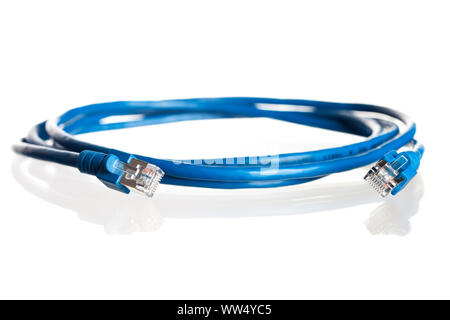 Wound up blue network cable. Stock Photo
