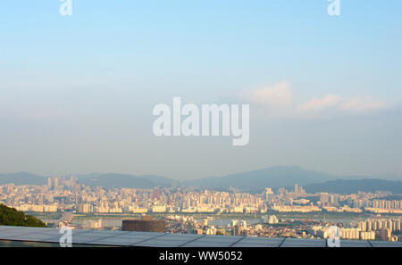 Seoul city street view from top in summer in Korea Stock Photo