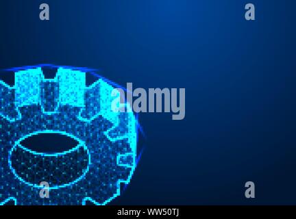 Gear, Digital Technology and Engineering. Abstract Wireframe Gear Background. Industry Development, Engine Work, Business Solution Concept. 3d Modern Stock Vector