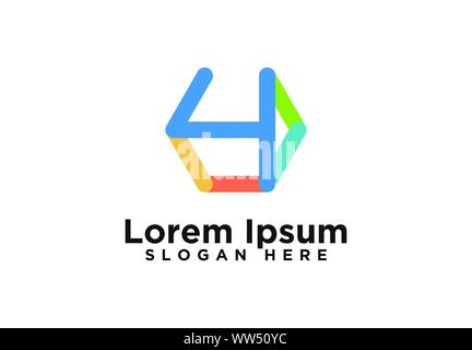 Hexagon, Number 4 Logo Designs Vector Illustration Stock Vector